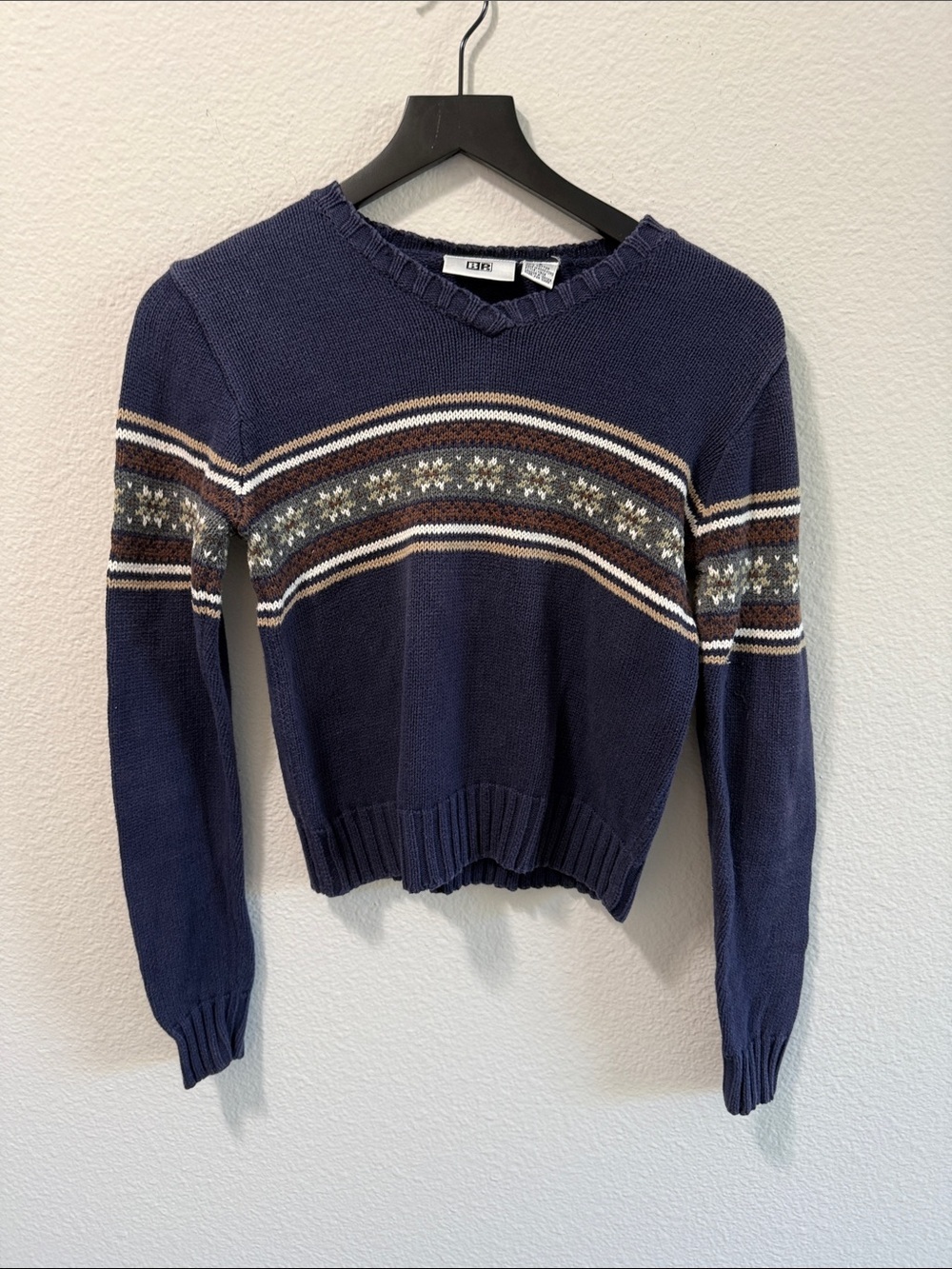 Vintage bp Nordstrom Fair Isle V-Neck Shrunken Sweater Size S